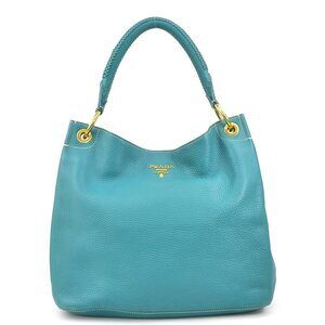 Prada Vitello Daino leather hobo shoulder bag braided top handle Tiffany Blue